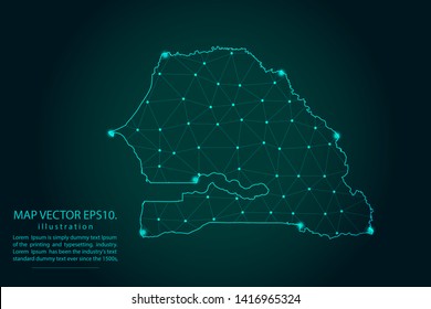 Map of senegal - Abstract mash line and point scales on dark gradient background. Wire Frame 3D mesh polygonal network line, design sphere, dot and structure. Vector illustration eps 10