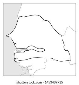 Map of Senegal black thick outline highlighted with neighbor countries.