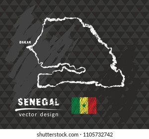 Map of Senegal, Chalk sketch vector illustration