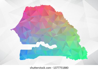 Map of Senegal. Colorful Geometric Rumpled Triangular , Polygonal Design For Your . Vector illustration eps 10.