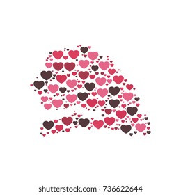 map of senegal filled with hearts of different sizes and colors