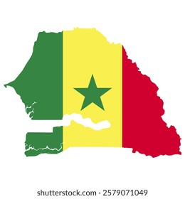 map of senegal with flag, vector illustration