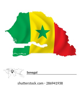 Mapa de Senegal con bandera - ilustración vectorial