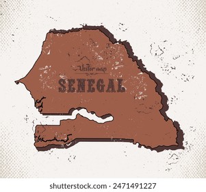 Map of Senegal in the old style, brown graphics in retro western style.