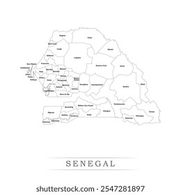 Karte von Senegal mit Vertretung der Verwaltungseinheiten