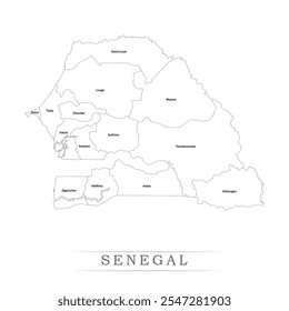 Karte von Senegal mit Vertretung der Verwaltungseinheiten