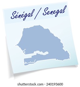 Map of Senegal as sticky note in blue
