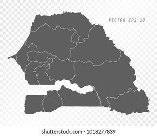 Map of Senegal , vector illustration on transparent background. Items are placed on separate layers and editable.