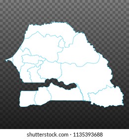 Map of Senegal. Vector illustration on transparent background. Items are placed on separate layers and editable. Vector illustration eps 10.