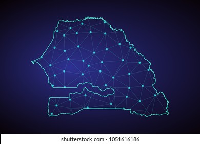 Map of Senegal. Wire frame 3D mesh polygonal network line, design sphere, dot and structure. communications map of Senegal. Vector Illustration EPS10.