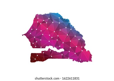 Map of Senegal. Wire frame 3D mesh polygonal network line, design sphere, dot and structure. communications map of Senegal. Vector Illustration EPS10.