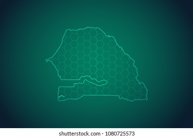 Map of Senegal-Wire frame 3D mesh polygonal network line, design sphere, dot and structure. Vector illustration eps 10.