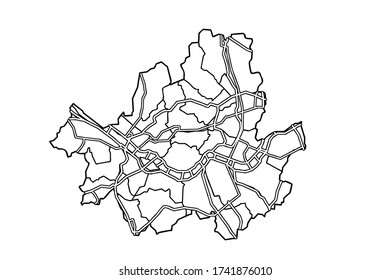 Map of Seoul with main roads. Vector line art illustration.