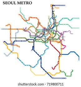 Map of the Seoul metro, Subway, Template of city transportation scheme for underground road. Vector illustration