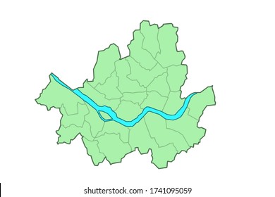 Map of Seoul with zone boundaries. Colored vector illustration.