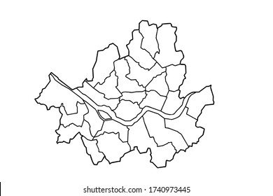 Map of Seoul with zone boundaries. Vector line art illustration.