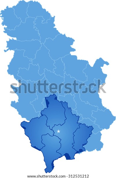 Map of Serbia,\
Autonomous Province of Kosovo and Metohija  is pulled out, isolated\
on white background 