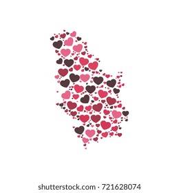 map of serbia filled with hearts of different sizes and colors