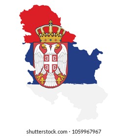 Map of Serbia with Flag. Hand Painted with Brush. Vector Illustration.