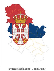 Map Of Serbia With Flag Isolated On White Background.