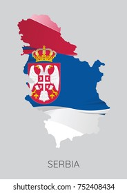 Map Of Serbia With Flag As Texture Isolated On Grey Background. Vector Illustration