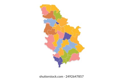 Map of Serbia with individual colors,isolated on white background for website layouts,background,education, precise,customizable,Travel worldwide,map silhouette backdrop,earth geography, political.