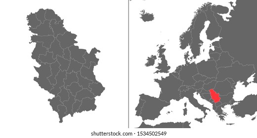 Map of Serbia with location on european map