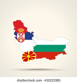 Map of Serbia and Macedonia and Bulgaria flag colors
