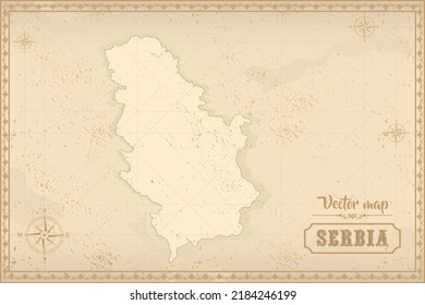 Map of Serbia in the old style, brown graphics in retro fantasy style