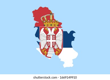 Map of Serbia on a blue background, Flag of Serbia on it.