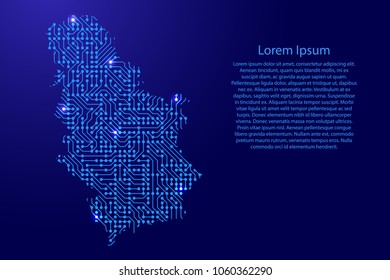 Map Serbia from printed board, chip and radio component with blue star space on the contour for banner, poster, greeting card, of vector illustration.