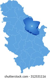 Map of Serbia, Subdivision Branicevo District is pulled out, isolated on white background 