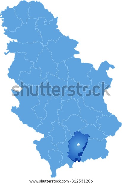 Map of Serbia, Subdivision\
Kosovo-Pomoravlje District is pulled out, isolated on white\
background 