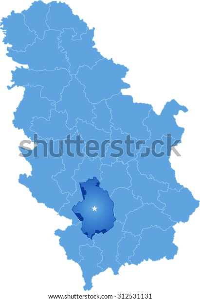 Map of Serbia, Subdivision
Kosovska-Mitrovica District is pulled out, isolated on white
background 