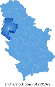 Map of Serbia, Subdivision Macva District is pulled out, isolated on white background 
