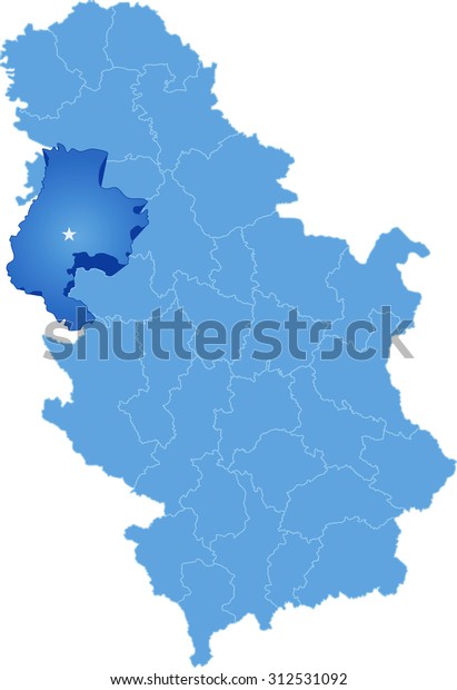 Map of Serbia, Subdivision Macva\
District is pulled out, isolated on white background\

