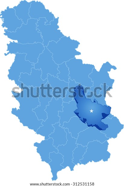 Map of Serbia, Subdivision Nisava\
District is pulled out, isolated on white background\
