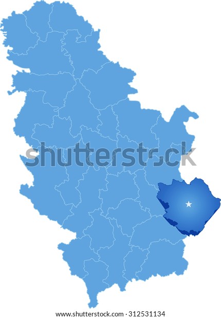 Map of Serbia, Subdivision Pirot\
District is pulled out, isolated on white background\

