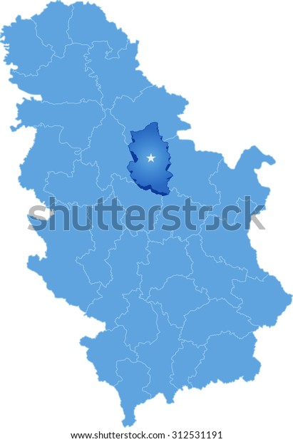 Map of Serbia, Subdivision\
Podunavlje District is pulled out, isolated on white background\
