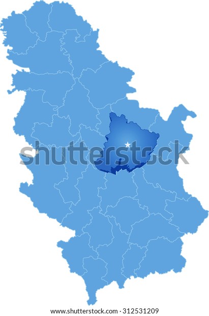 Map of Serbia, Subdivision\
Pomoravlje District is pulled out, isolated on white background\
