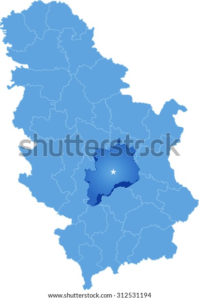 Map of Serbia, Subdivision Rasina\
District is pulled out, isolated on white background\
