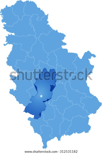 Map of Serbia, Subdivision Raska\
District is pulled out, isolated on white background\
