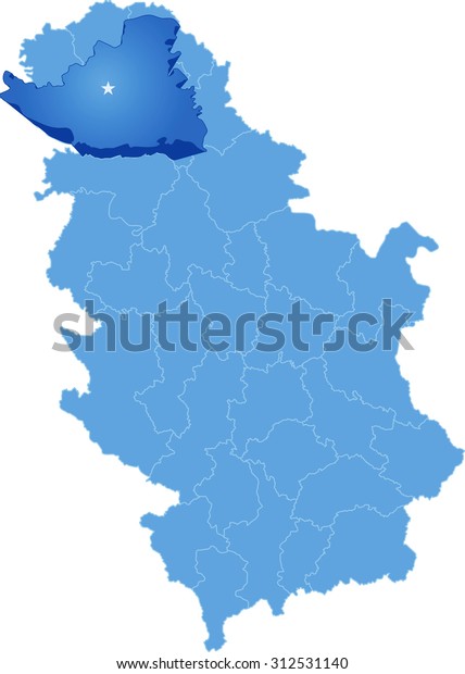 Map of Serbia, Subdivision South\
Backa District is pulled out, isolated on white background\

