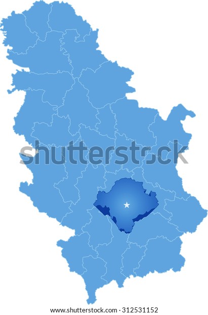 Map of Serbia, Subdivision Toplica\
District is pulled out, isolated on white background\
