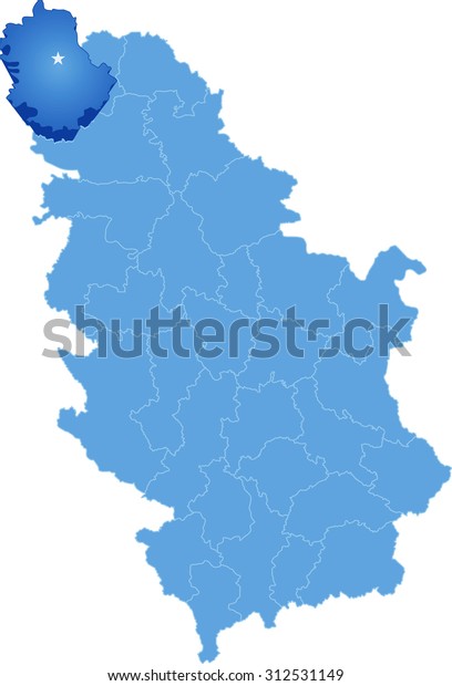 Map of Serbia, Subdivision West\
Backa District is pulled out, isolated on white background\
