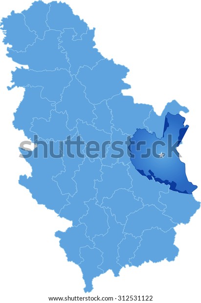 Map of Serbia, Subdivision Zajecar\
District is pulled out, isolated on white background\
