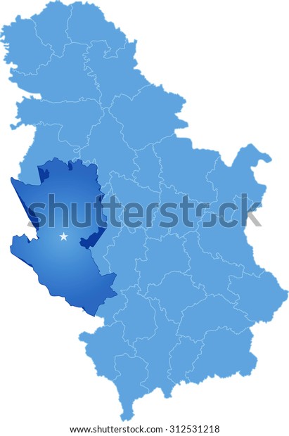 Map of Serbia, Subdivision Zlatibor\
District is pulled out, isolated on white background\
