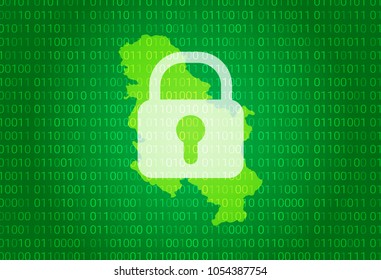 Map of Serbia. vector illustration with lock and binary code background. internet blocking,virus attack, privacy protect