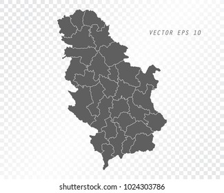 Map of Serbia , vector illustration on transparent background. Items are placed on separate layers and editable.