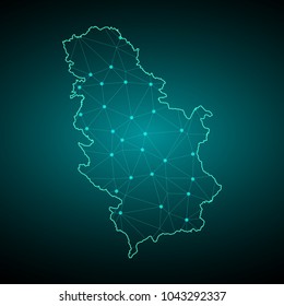 Map of Serbia. Wire frame 3D mesh polygonal network line, design sphere, dot and structure. communications map of Serbia. Vector Illustration EPS10.
